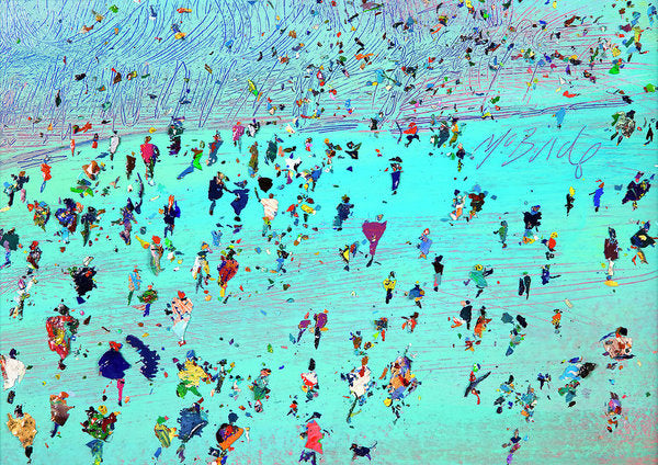 A crowd of people enjoying a blustery day captured on an art print on paper by Neil McBride